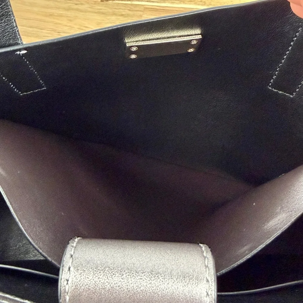 Kate Spade Metallic Pewter Leather Tote Bag Triple Compartment Handbag Gunmetal